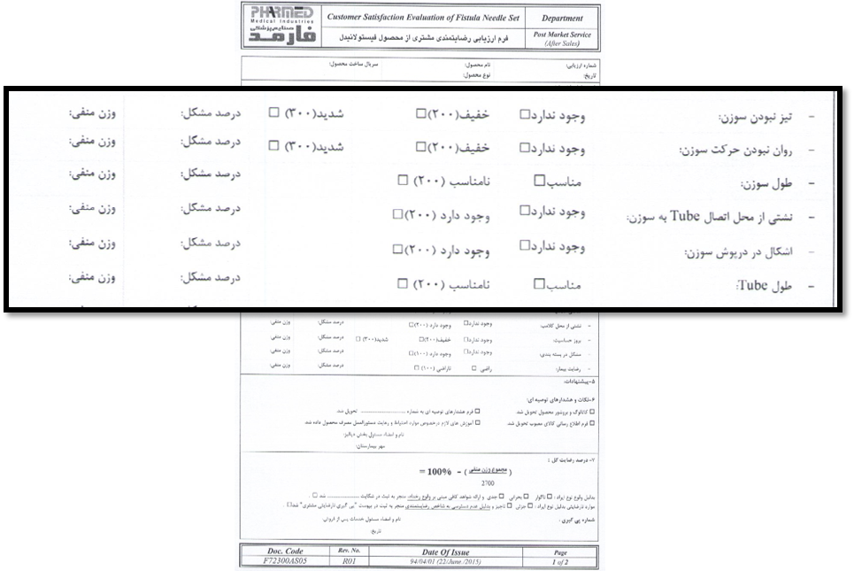 شاخص های کیفی سوزن فیستولا
